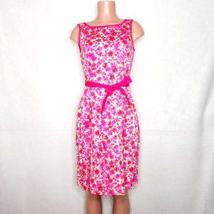 Mica Pink Floral Drop Waisted Dress Tie Waist Deep V Back Sleeveless
